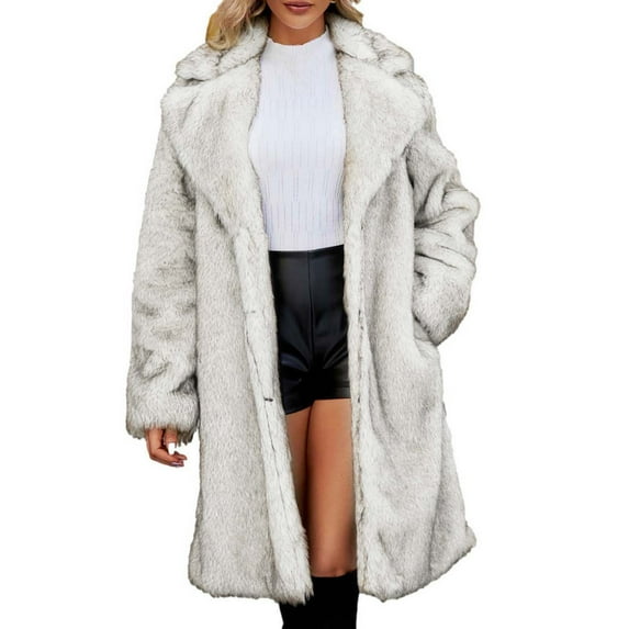Lovzfmll Winter Coats for Women, Solid Color Stand Collar Coat, Faux Fur Plush Trench Jacket, Winter Clothing