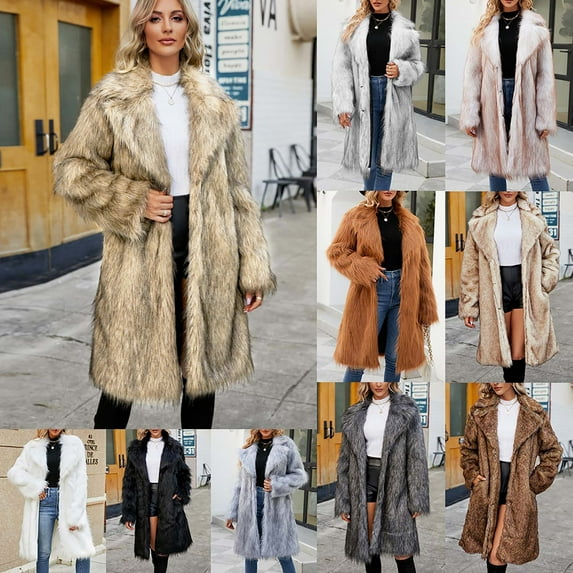 Lovzfmll Winter Coats for Women, Solid Color Stand Collar Coat, Faux Fur Plush Trench Jacket, Winter Clothing
