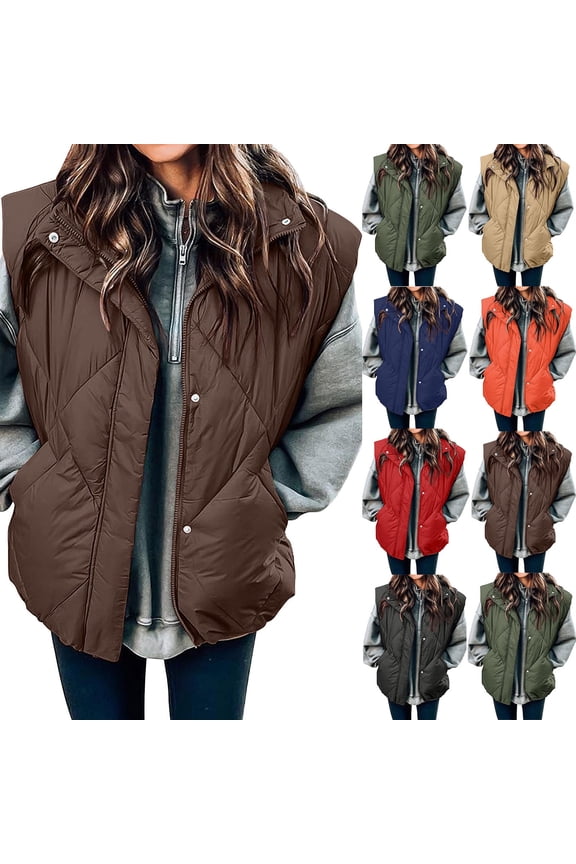 Winter Coats for Women, Solid Color Stand Collar Vest, Sleeveless Quilted Puffer Jacket, Winter Clothing