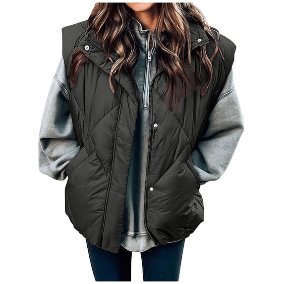 Lovzfmll Winter Coats for Women, Solid Color Stand Collar Vest, Sleeveless Quilted Puffer Jacket, Winter Clothing