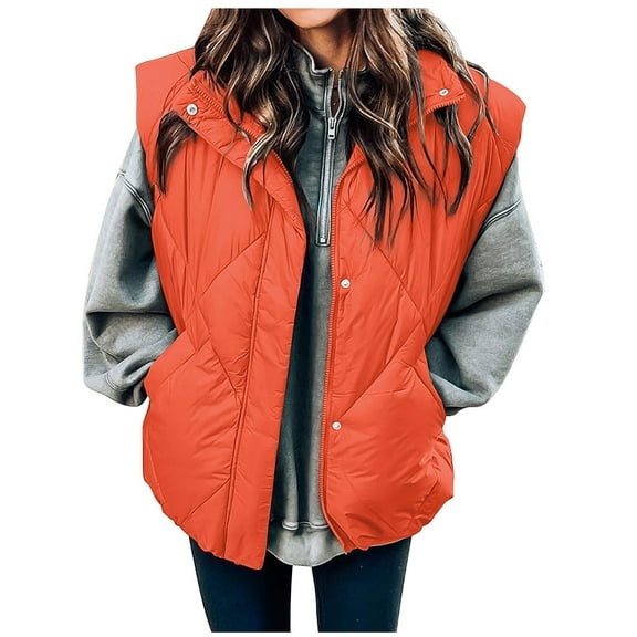 Lovzfmll Winter Coats for Women, Solid Color Stand Collar Vest, Sleeveless Quilted Puffer Jacket, Winter Clothing
