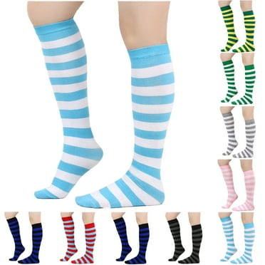 Lovzfmll Winter Striped Crew Socks for Women, Mid-Calf Knit Warm Thermal Stretchable Casual Socks for Everyday Wear