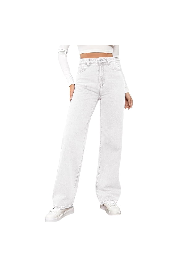 Women Jeans, High Waisted Wide Leg & Straight Leg Palazzo Pants, Relaxed Fit Casual Denim Trousers with Pockets for Travel