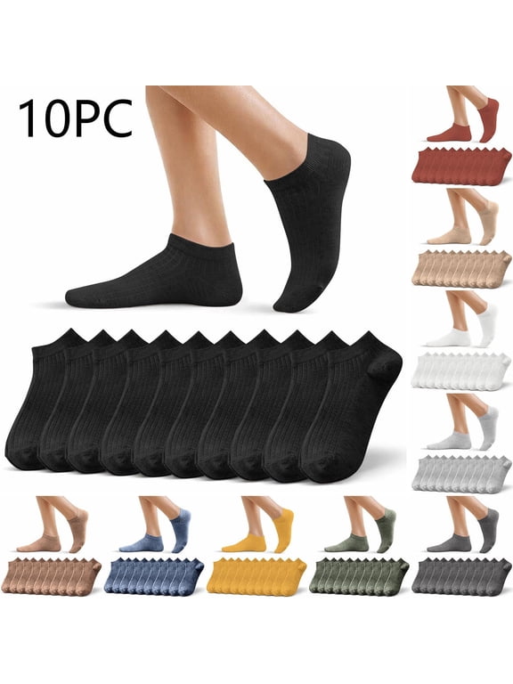 Women's Ankle Socks, 10-Pair Solid Color Low-Cut Trainer Socks, Invisible Breathable Short Socks Army Green, Free Size