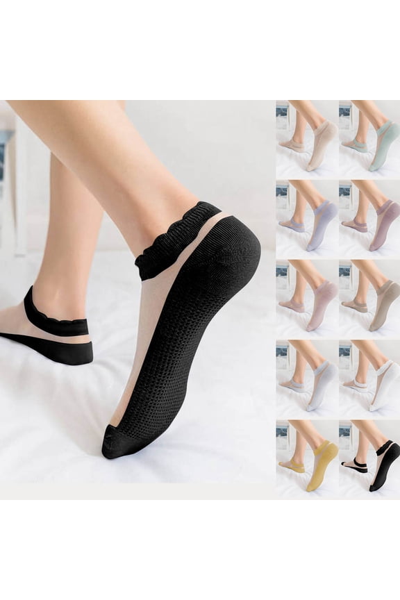 Women's Ankle Socks, 5-Pack Solid Color Mesh Breathable Socks, Crystal Toe Cotton Bottom Short Socks Silver, Free Size
