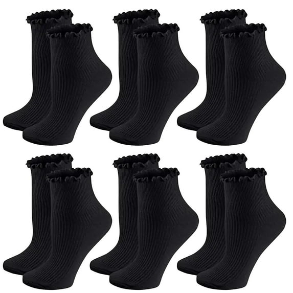 Lovzfmll Women's Ankle Socks 6-Pair Pack Knit Socks Breathable Cotton Casual Socks, Stretchy Comfort Soft Ruffle Dress Socks