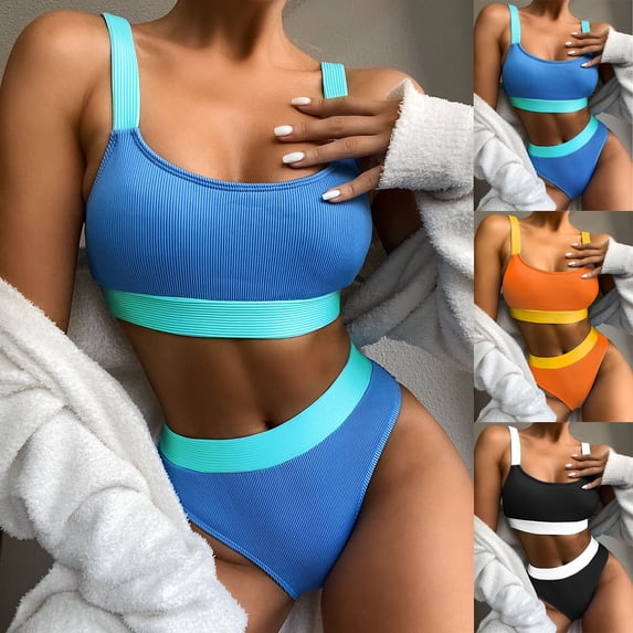 Lovzfmll Women's Bikini Set, Color Block Crop Top, Beach Cover Up Bathing Suit for Two Piece Summer Fashion