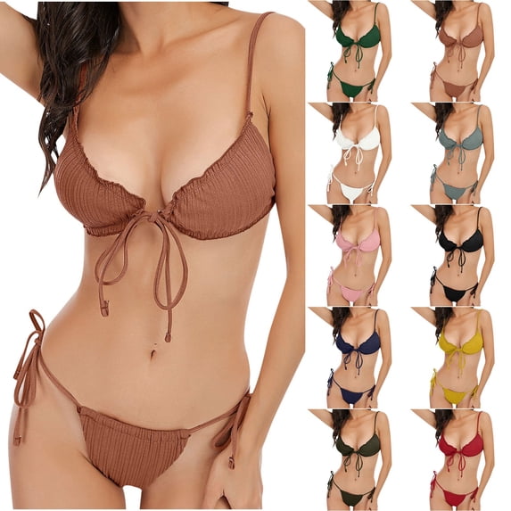 Lovzfmll Women's Bikini Set, Cut Out Triangle Top and String Bottoms, Two Piece Bathing Suit for Beach Vacation