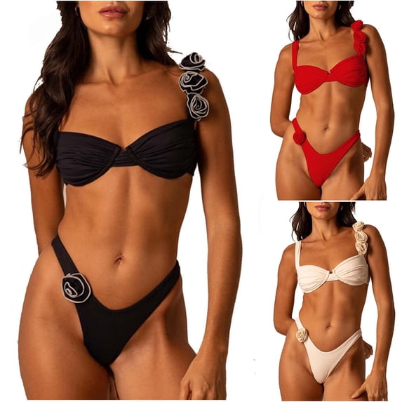 Lovzfmll Women's Bikini Set, Multi-Color Print Longline Top and Thong, Slimming Push Up Bathing Suit for Beach Days