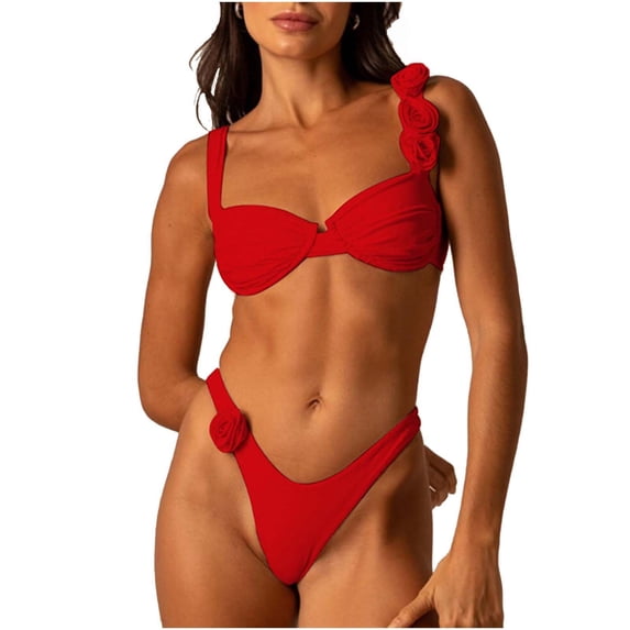 Lovzfmll Women's Bikini Set, Multi-Color Print Longline Top and Thong, Slimming Push Up Bathing Suit for Beach Days