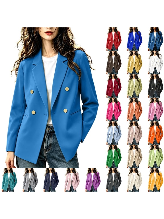 Women's Blazer, Double-Breasted Notch Collar Suit Jacket, Loose Fit Office Workwear Gold, 3XL
