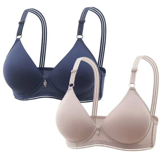 Lovzfmll Women's Blissful Benefits Underarm-Smoothing with Seamless Stretch Wireless Lightly Lined Comfort Solid Color Hollow Out Perspective Bra Underwear No Rims 2PC (Blue & Beige) 40/90