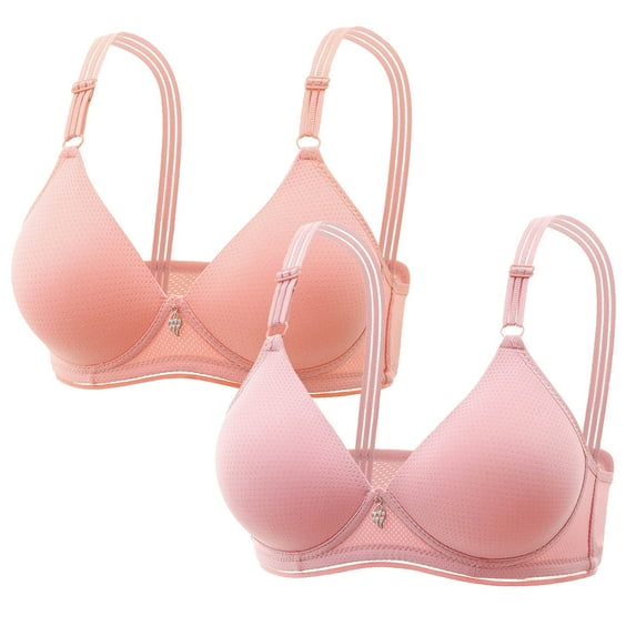 Lovzfmll Women's Blissful Benefits Underarm-Smoothing with Seamless Stretch Wireless Lightly Lined Comfort Solid Color Hollow Out Perspective Bra Underwear No Rims 2PC (Pink A) 42/85