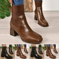 thumbnail image 1 of Lovzfmll Women's Boots, Chunky Block Heel Square Toe Ribbed Knit Stretchy Sock Ankle Boots, Dressy Fall Winter Booties Shoes, 5.5, Brown, 1 of 9