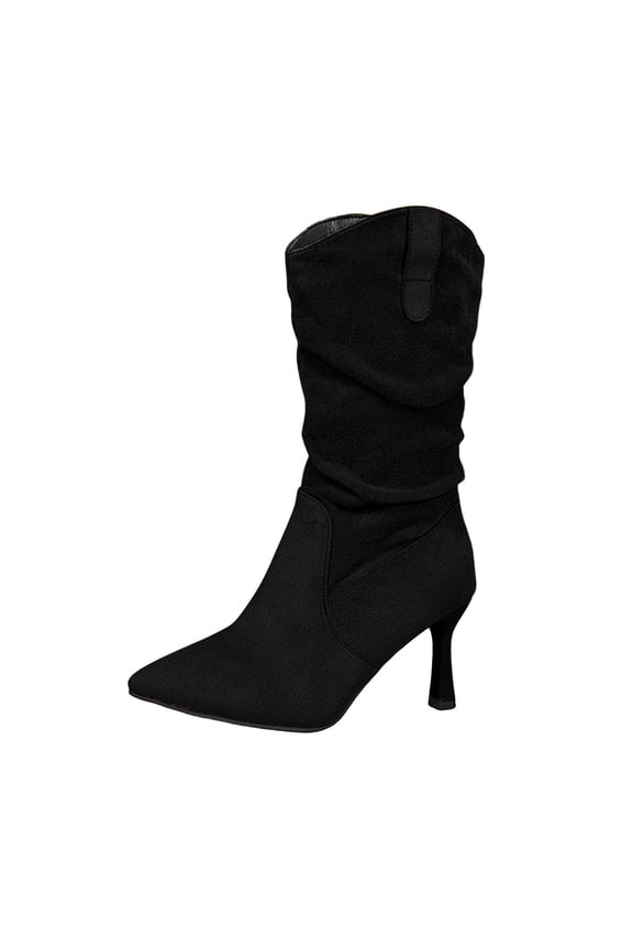 Women's Boots, Pointed Toe Stiletto Heel Fashion Boots, Slouch Wide Mid-Calf Boots, Plus Size Cool Fall Winter Shoes, 6, Black
