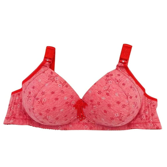 Lovzfmll Women's Bras Lightweight Large Cup Cover Plus Size New Cotton Bra Soft Without Steel Ring Three Buckle Bra Thin Solid Color Comfortable Cup veryday Bras Red 2XL