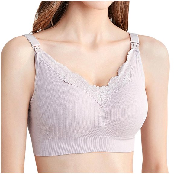 Lovzfmll Women's Bras Lightweight Solid Color Comfortable Breathable No Steel Ring Front Buckle Open Button Breastfeeding Push-Up Bra Woman Underwear Purple M