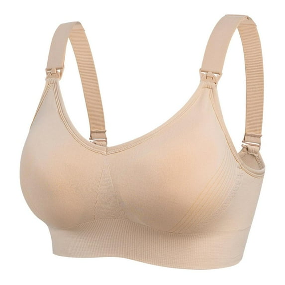 Lovzfmll Women's Bras Lightweight Solid Color Comfortable Breathable No Steel Ring Front Buckle Open Button Breastfeeding Push-Up Bra Woman Underwear Beige L