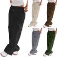 thumbnail image 1 of Lovzfmll Women's Cargo Pants, Low Rise Elastic Waist Utility Pants, Straight Leg Loose Fit Hiking Pants with Multiple Pockets, Solid Color Travel Pants, 1 of 5