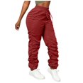 thumbnail image 1 of Lovzfmll Women's Cargo Pants, Solid Color Elastic Waist with Pockets & Pleats, Casual Straight Ankle Length Pants Red, S, 1 of 7