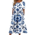 thumbnail image 1 of Lovzfmll Women's Crew Neck Short Sleeve Rolled Sleeve Floral Print Maxi Sundress, Loose Casual Summer Dress Blue-B, 2XL, 1 of 7