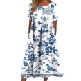 thumbnail image 1 of Lovzfmll Women's Crew Neck Short Sleeve Rolled Sleeve Floral Print Maxi Sundress, Loose Casual Summer Dress Blue-E, XL, 1 of 7