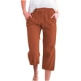 thumbnail image 1 of Lovzfmll Women's Cropped Pants, Solid Color Drawstring Button Linen, Casual Wide Leg with Pockets Coffee, 2XL, 1 of 5