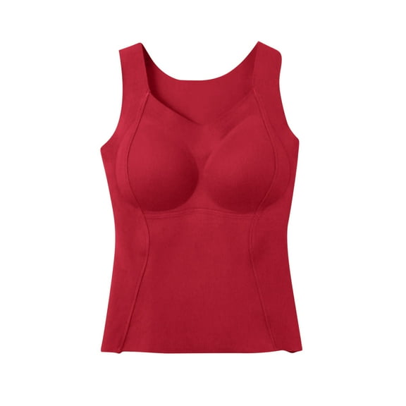 Lovzfmll Women's Delicate Lace Thermal Tank Top with V-Neck, Seamless Construction with Built-in Bra and Fleece Lining for Cold Days