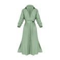 thumbnail image 1 of Lovzfmll Women's Dress Lightweight Fall Plus Size Fashion High Waisted Button Flip Collar V-Neck Solid Color Waistband Long Sleeved Irregular Casual Daily Shirt Dress Green 2XL, 1 of 6