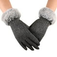 thumbnail image 1 of Lovzfmll Women's Fashion Gloves with Rhinestone, Fur Cuff Party Evening Gloves, Dressy Winter Accessories for Events, Gray, 1 of 5