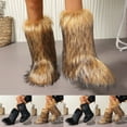 thumbnail image 1 of Lovzfmll Women's Faux fur Boots, Low Heel Furry Fluffy Snow Mid-Calf Boots, Fur Lined Warm Winter Comfort Outdoor Flat Shoes, 5.5, Brown, 1 of 9