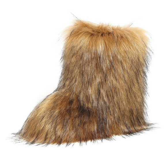 Lovzfmll Women's Faux fur Snow Boots, Furry Fluffy Ankle Boots, Round Toe Thick Sole Short Boots, Warm Fall Winter Booties, 6, Brown