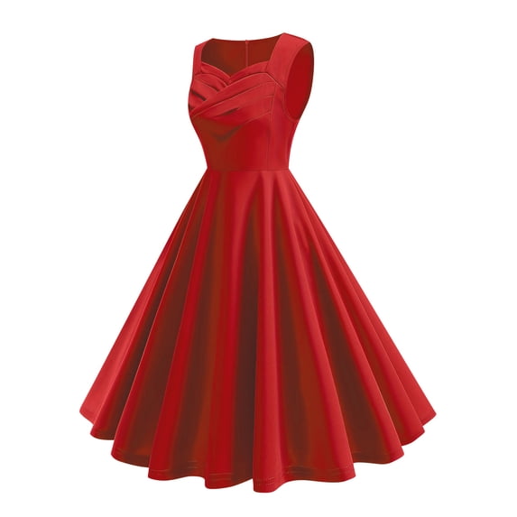 Lovzfmll Women's Festival Dress, Square Neck Sleeveless, Elegant A-Line Maxi Dress Red, XL