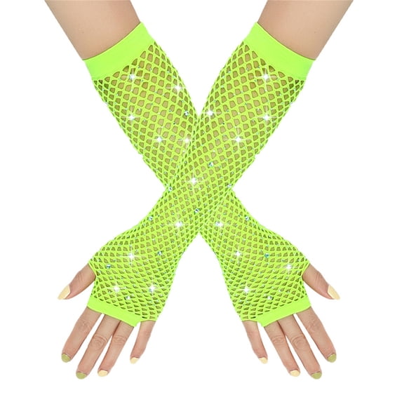 Lovzfmll Women's Fingerless Evening Gloves, Long Mesh Gloves with Rhinestones, Party Club Gloves Stretch Fit for Formal Wear, Green