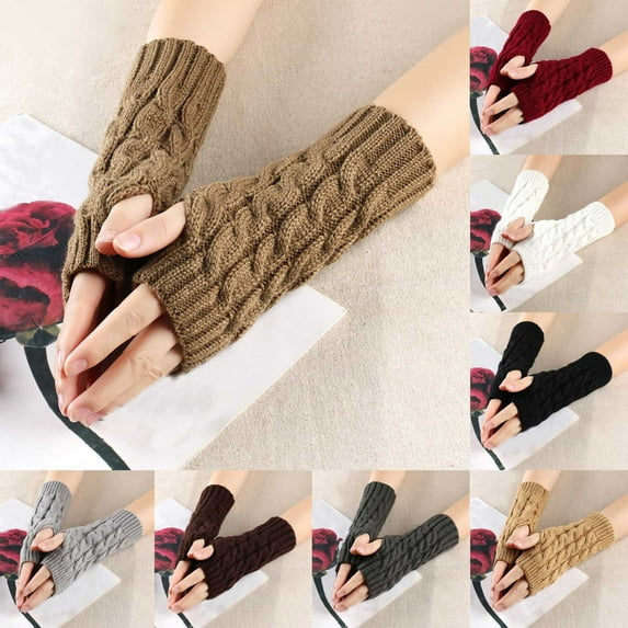 Lovzfmll Women's Fingerless Gloves, Long Cable Knit Arm Warmers, Unisex Thermal Sleeves for Cold Weather Arm Protection and Warmth, Khaki