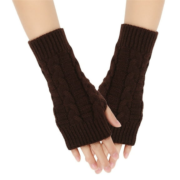 Lovzfmll Women's Fingerless Gloves, Solid Color Long Wool Knit Arm Warmers, Unisex Thermal Sleeves for Winter Warmth and Comfort, Coffee
