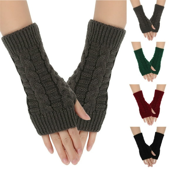 Lovzfmll Women's Fingerless Gloves, Solid Color Long Wool Knit Arm Warmers, Unisex Thermal Sleeves for Winter Warmth and Comfort, Dark Gray
