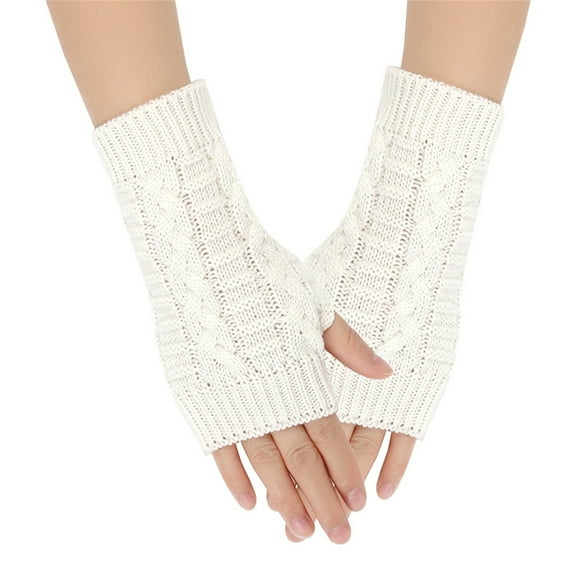 Lovzfmll Women's Fingerless Gloves, Solid Color Long Wool Knit Arm Warmers, Unisex Thermal Sleeves for Winter Warmth and Comfort, White