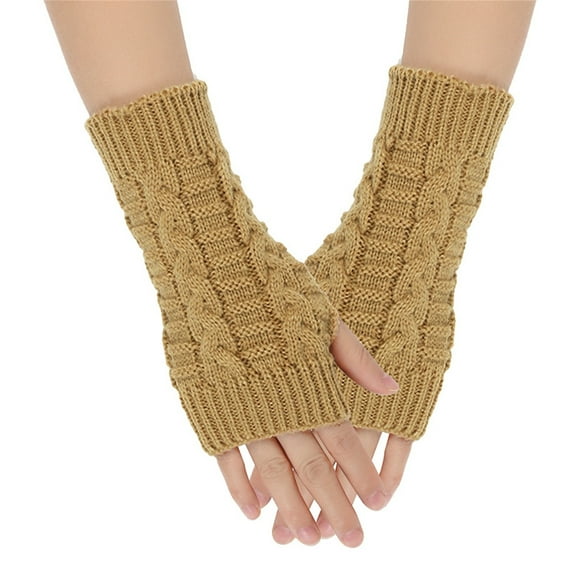 Lovzfmll Women's Fingerless Gloves, Solid Color Long Wool Knit Arm Warmers, Unisex Thermal Sleeves for Winter Warmth and Comfort, Yellow