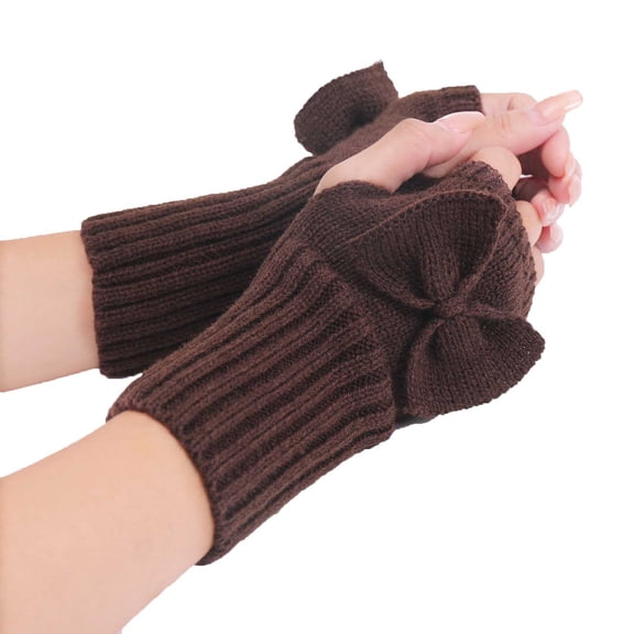 Lovzfmll Women's Fingerless Winter Gloves, Half Finger Knit Gloves, Thermal Handwear for Cold Weather, Wrist Warmers for Typing and Crafts, Coffee
