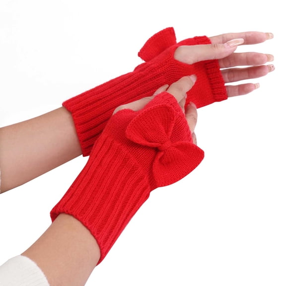 Lovzfmll Women's Fingerless Winter Gloves, Half Finger Knit Gloves, Thermal Handwear for Cold Weather, Wrist Warmers for Typing and Crafts, Red
