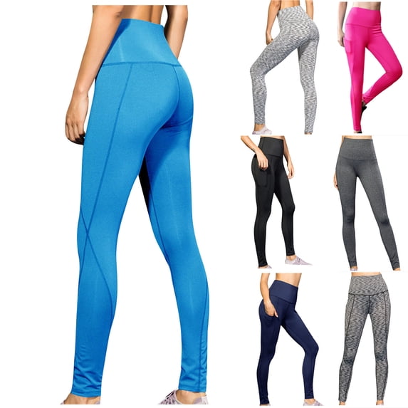 Lovzfmll Women's High Waist Yoga Leggings, Slant Pocket Quick-Dry, Active Slim Ankle Length Leggings Blue, S