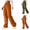 thumbnail image 1 of Lovzfmll Women's High Waisted Cargo Pants, Solid Color Utility Trousers with Pockets, Straight Leg Streetwear Fashion Pants, 1 of 5