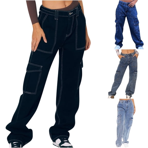 Lovzfmll Women's Jeans, Solid Color Wide Leg Denim Pants, Fashion Relaxed Fit Trousers Streetwear, Fall Fashion Outfits 2025