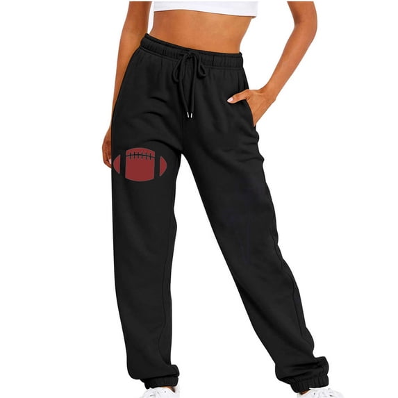 Lovzfmll Women's Jogger Pants, Football Print Casual Drawstring with Pocket, Loose Ankle Length Joggers Black, S