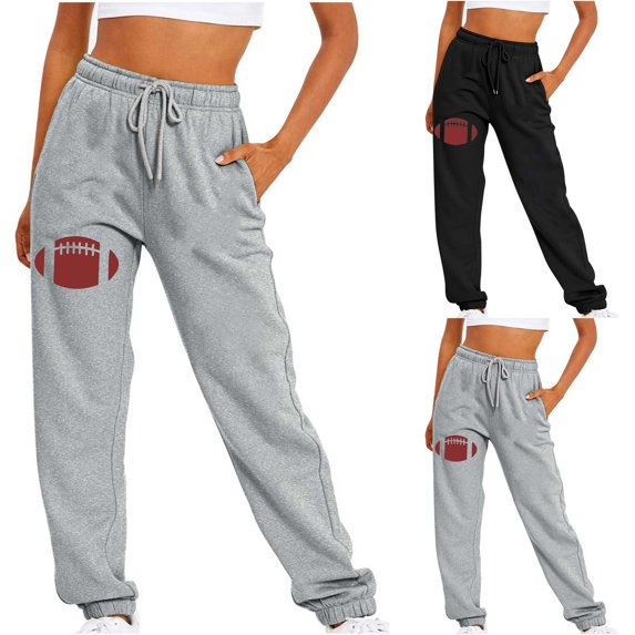 Lovzfmll Women's Jogger Pants, Football Print Casual Drawstring with Pocket, Loose Ankle Length Joggers Gray, S