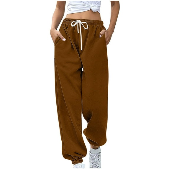 Lovzfmll Women's Joggers, Printed Athletic Pants with Pockets, Loose Fit Solid Color Cuffed Sweatpants, Fall Clothes