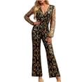 thumbnail image 1 of Lovzfmll Women's Jumpsuit, V-Neck Long Sleeve with Metallic Foil, Dressy Wide Leg Ankle Length Jumpsuit Gold, S, 1 of 4