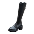 thumbnail image 1 of Lovzfmll Women's Knee High Boots, V-Cut Chunky Heel Round Toe Boots with Back Zipper, Casual Fall Winter Chelsea Boots Shoes, 8.5, Black, 1 of 7