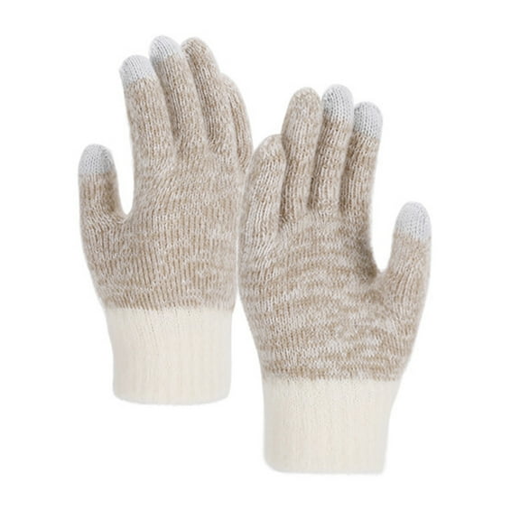 Lovzfmll Women's Knit Winter Gloves, Touchscreen Gloves with Plush Lining, Full Finger Warmth for Smartphone Use in Daily Activities, Beige